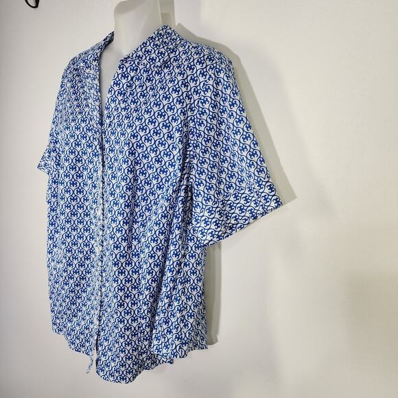 Talbots Womens Shirt Non Iron 16WP Blue Medallion Geometric Short Sleeve Button - Picture 5 of 9